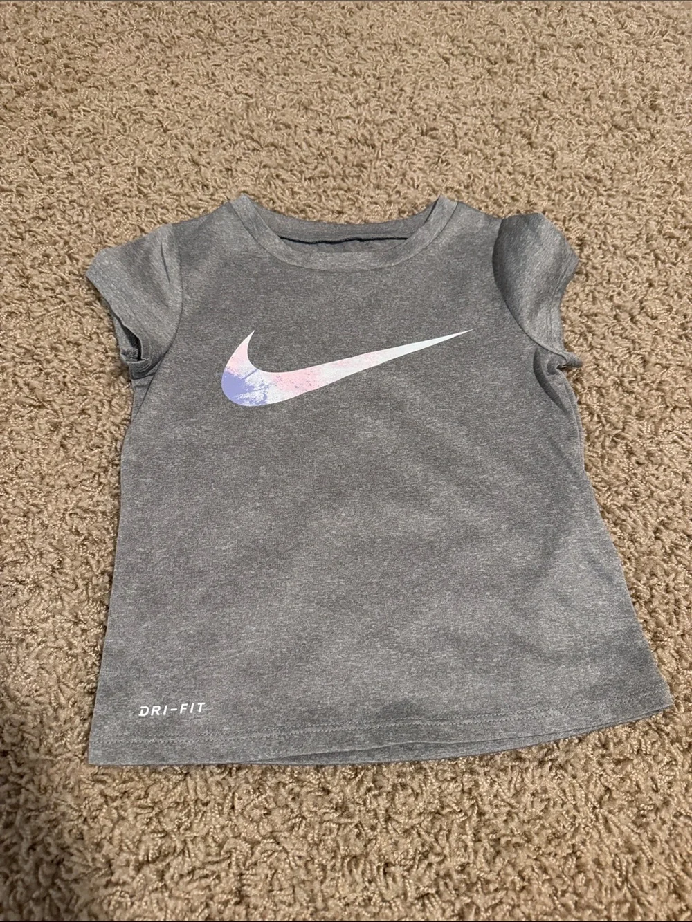 Nike Kids Gray Dri-FIT Tee with Pastel Iridescent Swoosh